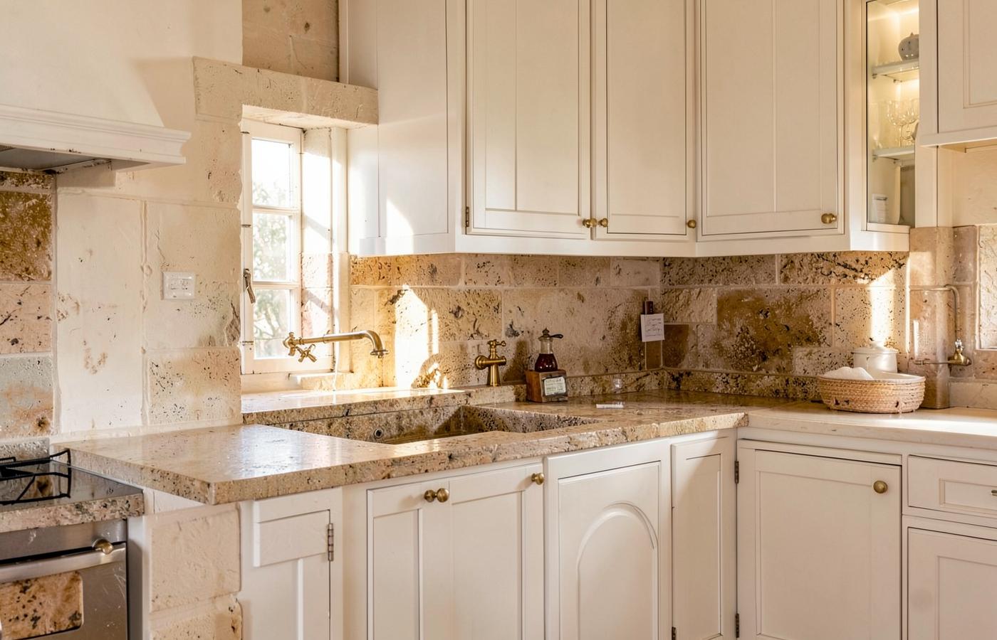 Newly refitted kitchen with stone counters